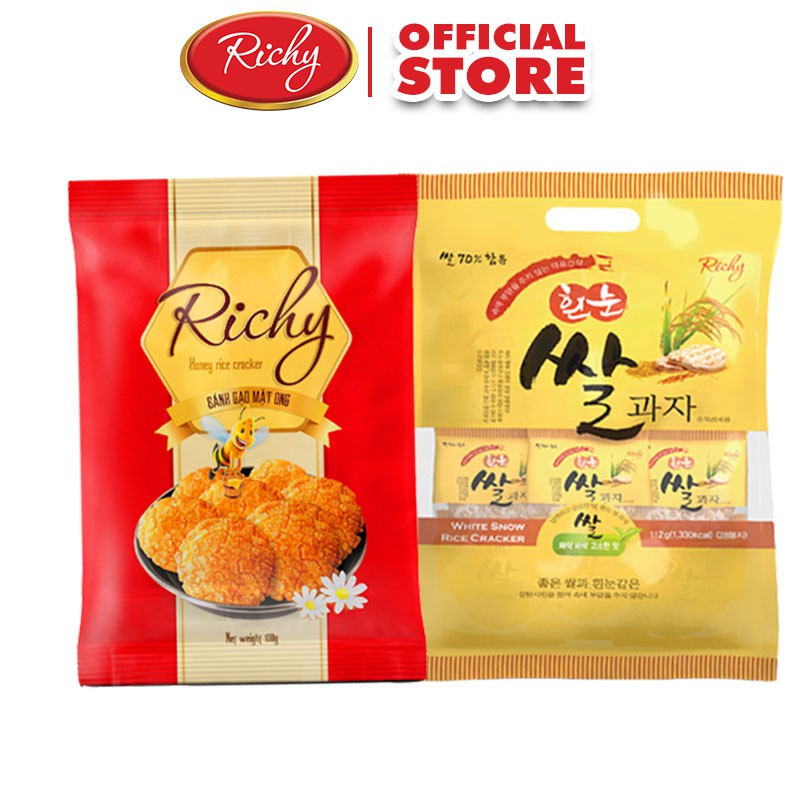 Combo giòn ngon Richy 1 bánh gạo nhỏ HQ 112g và 1 bánh gạo Mật ong 108g -CB10