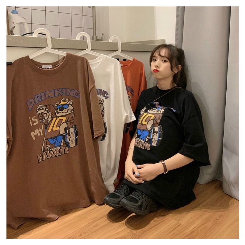 Áo Thun Form Rộng Nam Nữ Unisex Tay Lỡ Dáng Suông In Hình DRINKING  - ĐĂNG QUANG CLOTHER