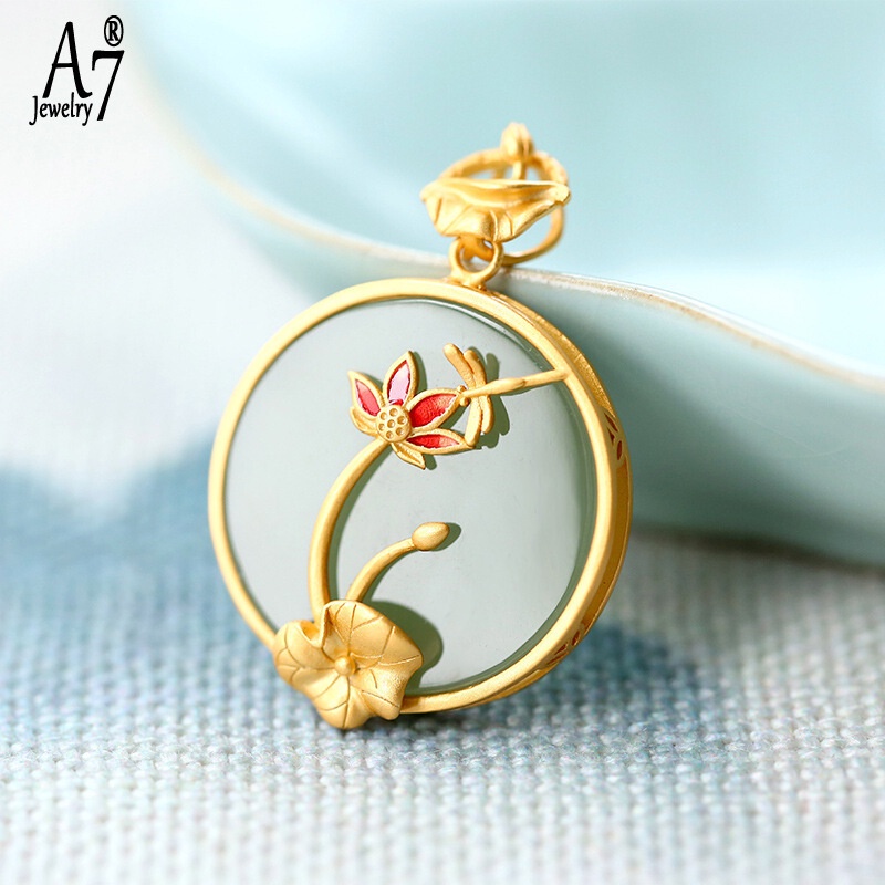 Vòng cổ Mạ Bạc 925 18K Mặt Chuồn Chuồn Và Hoa Sen Cổ Điển Cho Nữ