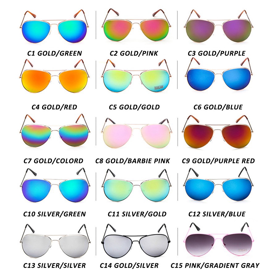 Kính mát aviator gọng kim loại nhiều màu chống tia UV