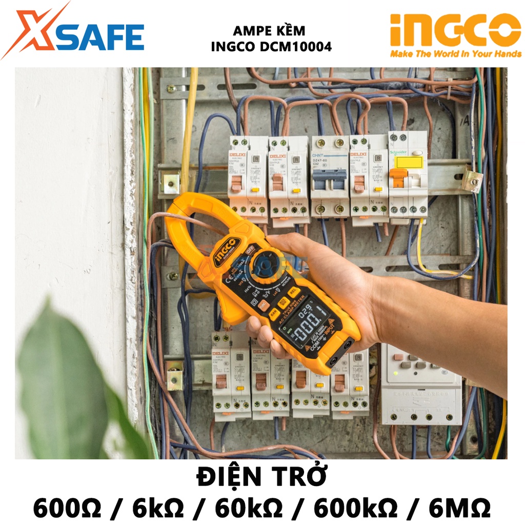 Đồng hồ kẹp kỹ thuật số AC/DC INGCO DCM10004 Ampe kìm 6000 số đếm, lưu dữ liệu, đèn nền hiển thị, đèn flash