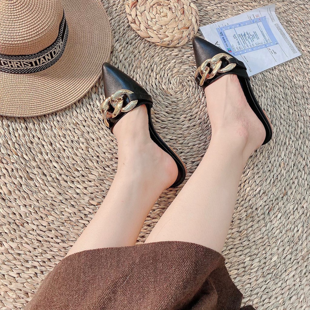 Sục nữ đế bệt mũi nhọn chất da lì hối dây xích phong cách nhẹ nhàng, tiểu thư BAMY | BigBuy360 - bigbuy360.vn