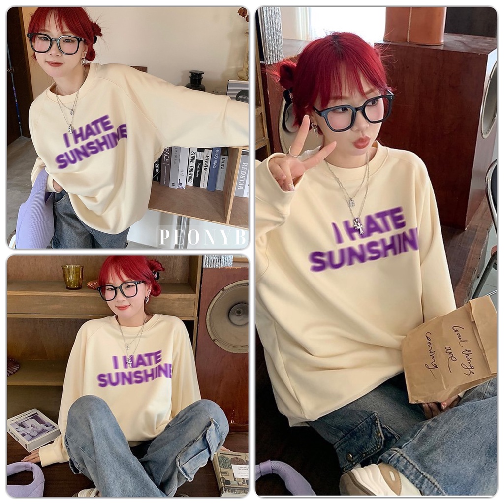 Áo Sweater Chữ Tím Sunshine PEONYB Unisex  🌸 Nỉ form rộng tay bồng cá tính đường phố vintage hàn quốc đẹp 🌸