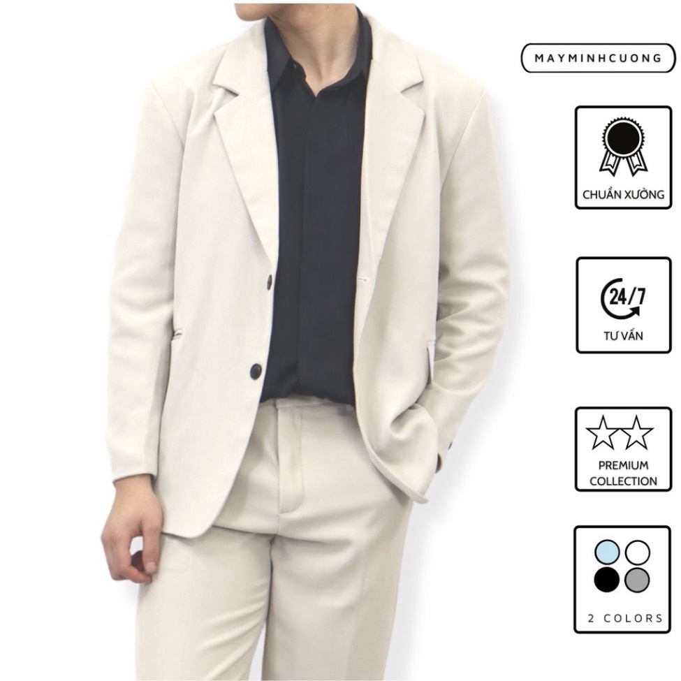 (Lẻ) Blazer nam Hàn Quốc 2 cúc, áo vest form rộng Unisex nam cao cấp May Minh Cường - B01 (ảnh thumbnail