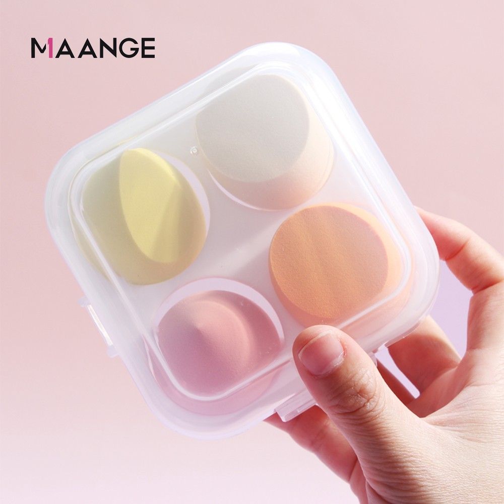 Set 4 mút trang điểm MAANGE mềm mại có hộp đựng cho nữ làm đẹp 93g