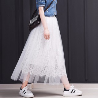 SUXI Chân váy tutu lưng cao phối ren cho nữ