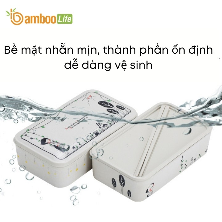 Hộp cơm 2 tầng kèm đũa làm từ sợi tre hiệu Bamboo Life BL174 phong cách Nhật, an toàn, tiện dụng, dễ dàng mang đi học