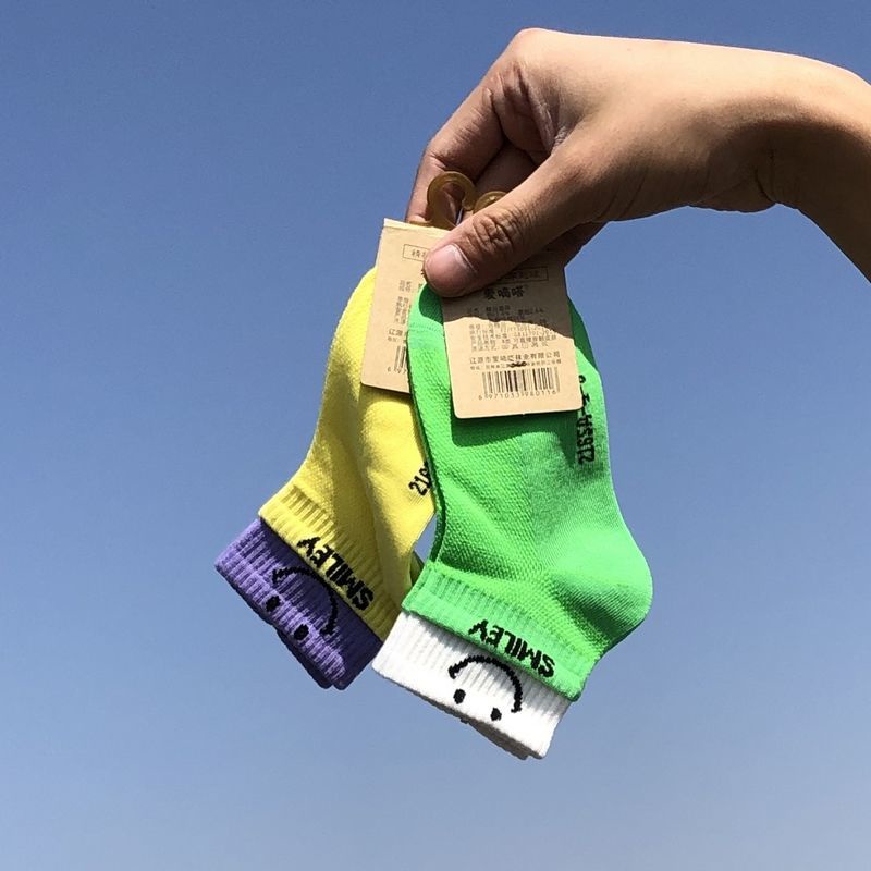 Hàng Mới Về Set 5 Đôi Vớ Cotton Mỏng Thoáng Khí In Hình Mặt Cười Màu Kẹo Thời Trang Xuân Hè Cho Bé Từ 1-15 Tuổi 5 Tuổi