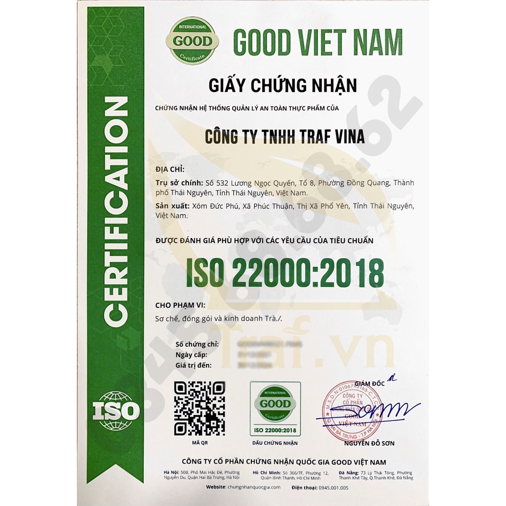 Chè Thái Nguyên Chuẩn VietGAP, ISO, Trà Nõn Tôm Thái Nguyên Vạn Lộc Trà Traf Vina Hộp Thiếc 100G