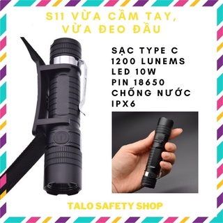 Đèn pin S11 đa năng đeo đầu và cầm tay mini siêu sáng type C  chống nước tốt