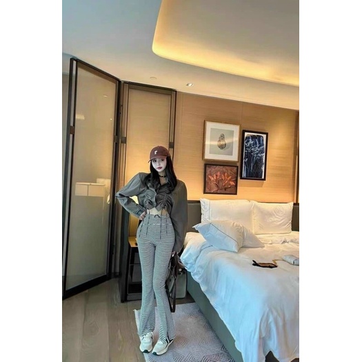Mẫu quần đang lên xu hướng, quần thun ống loe siêu hot