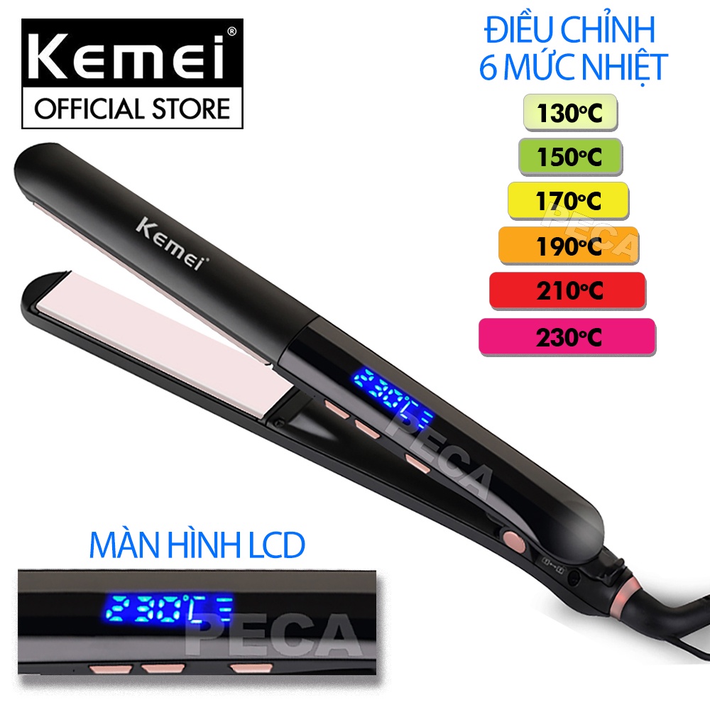 Máy duỗi tóc cao cấp KEMEI KM-1322 màn hình LCD hiển thị điều chỉnh 6 mức nhiệt độ dùng để là tóc, uốn cụp