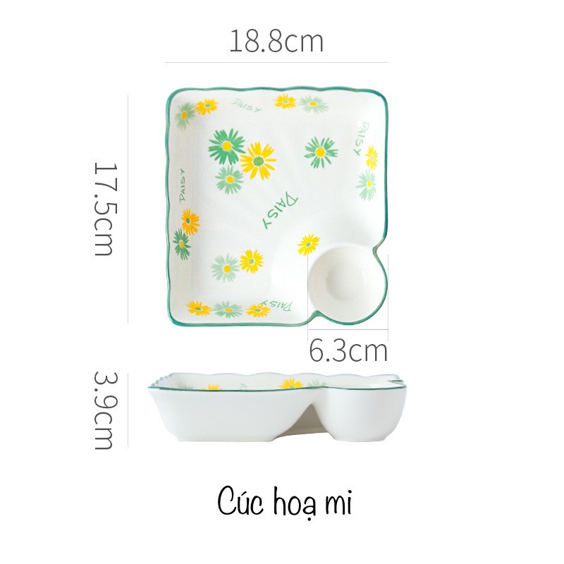 [Lẻ] Set Bát Đĩa Chén Dĩa Sứ Cúc Daisy Bát Ăn Cơm, Tô Sứ Decor Dễ Thương