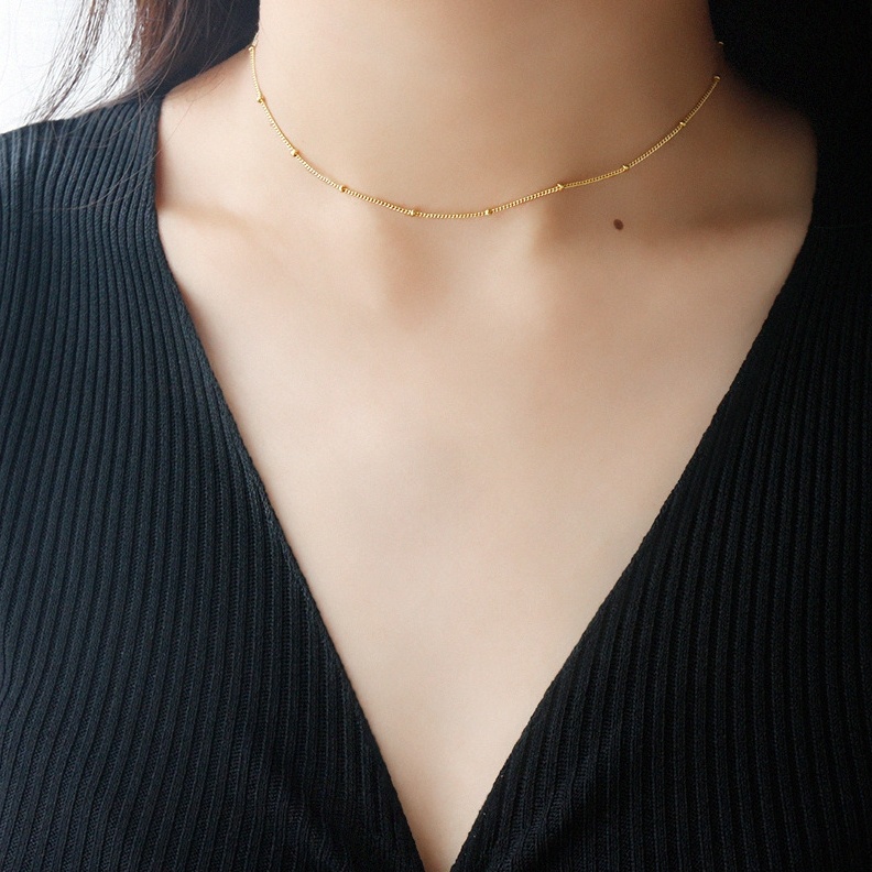 Dây chuyền titan nữ dây mắt xích nhỏ và bi tròn nổi bật không đen gỉ