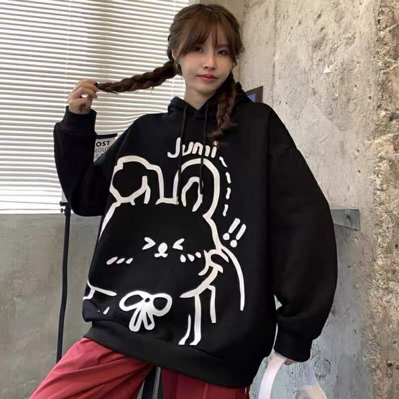ÁO NỈ, ÁO HOODIE THỎ JUMI BA MÀU HỒNG ĐEN TRẮNG  CHẤT NỈ DÀY MỊN BEN TREND SHOP