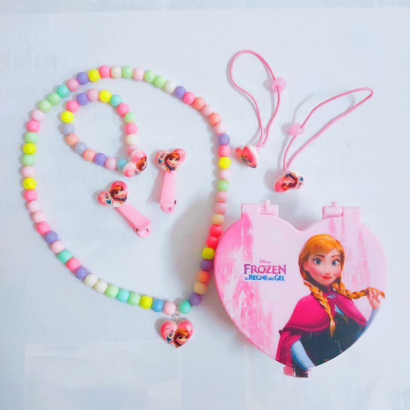 Hộp trang sức bé gái nhẫn vòng tay dây chuyền vòng cổ công chúa Elsa Anna cầu vồng Pony cho trẻ em bé gái