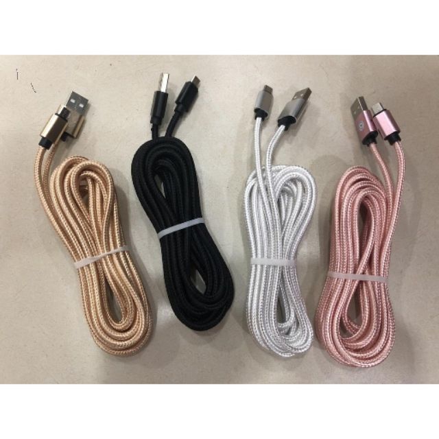 Cáp xạc bọc dù 3m. Iphome. Oppo. Sam sung...