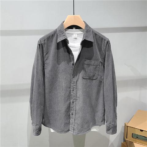 Áo Sơ Mi Nhung Kẻ Dài Tay Phong Cách Retro Nhật Bản Giản Dị Dành Cho Nam