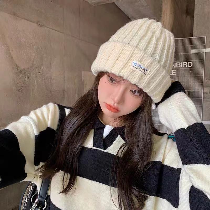 Mũ len dày giữ ấm màu trắng sữa thời trang thu đông cho nữ