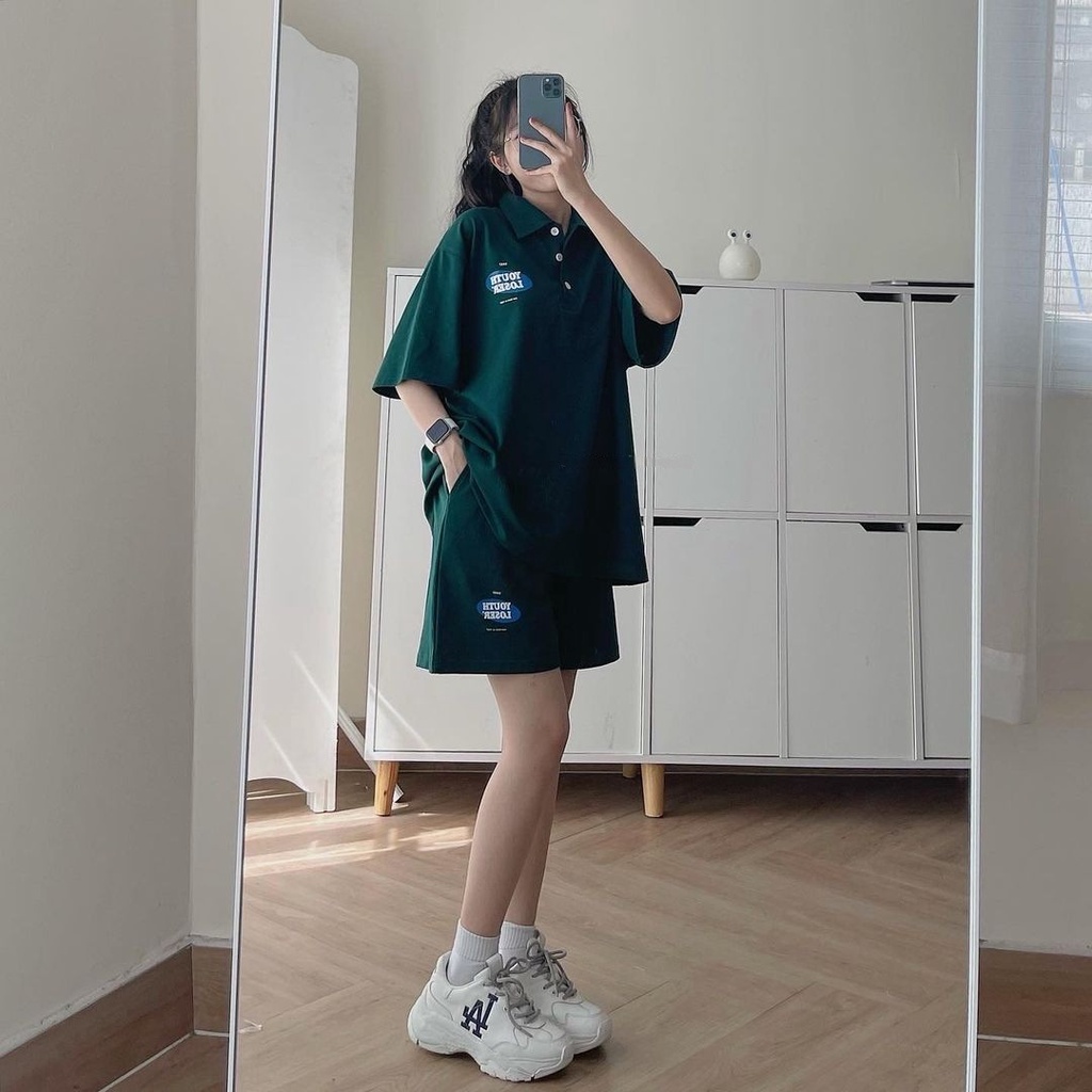 Set Bộ Nữ Quần Short Và Áo Polo YOUTH LOSER Chất Da Cá Mềm Mịn Lên Form Siêu Xinh - Set Đồ Nữ Đi Chơi Cá Tính Ulzzang