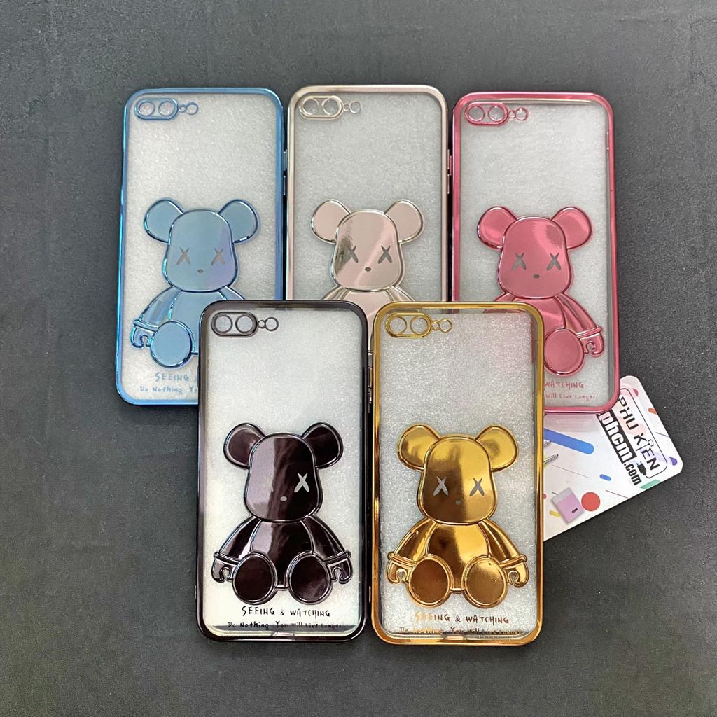 Ốp Lưng iPhone 7 Plus - 8 Plus Gấu BearBrick Viền Xi Màu