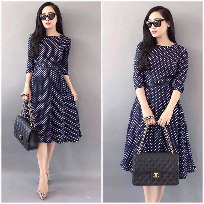 ĐẦM VINTAGE CHẤM BI THẮT EO AN2372