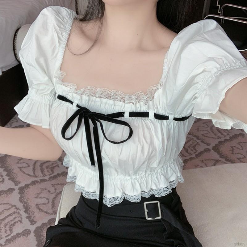 Áo Sơ Mi Ngắn Tay Với Thiết Kế Phối Ren Xinh Xắn Theo Phong Cách Hàn Quốc | BigBuy360 - bigbuy360.vn