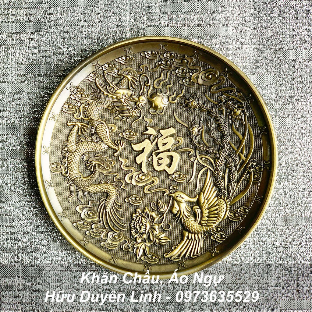 Đĩa xin đài Âm Dương bằng đồng nguyên chất khắc Long Phụng Ngũ Phúc cực đẹp
