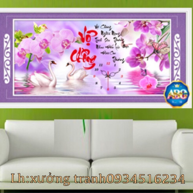 Tranh đính đá đồng hồ vk&ck kèm hình thật kt75x50cm
