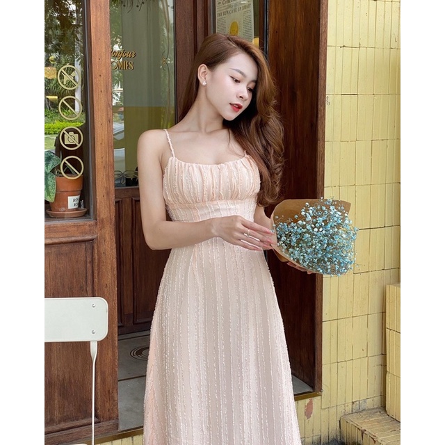 đầm 2 dây cột eo - midi dress