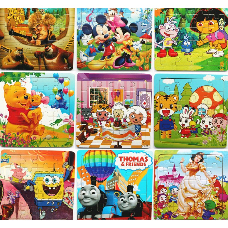 Tranh Xếp Hình Cho bé 16 ô bìa cứng - Bộ xếp hình trẻ em Puzzle kích thích sáng tạo Duashop