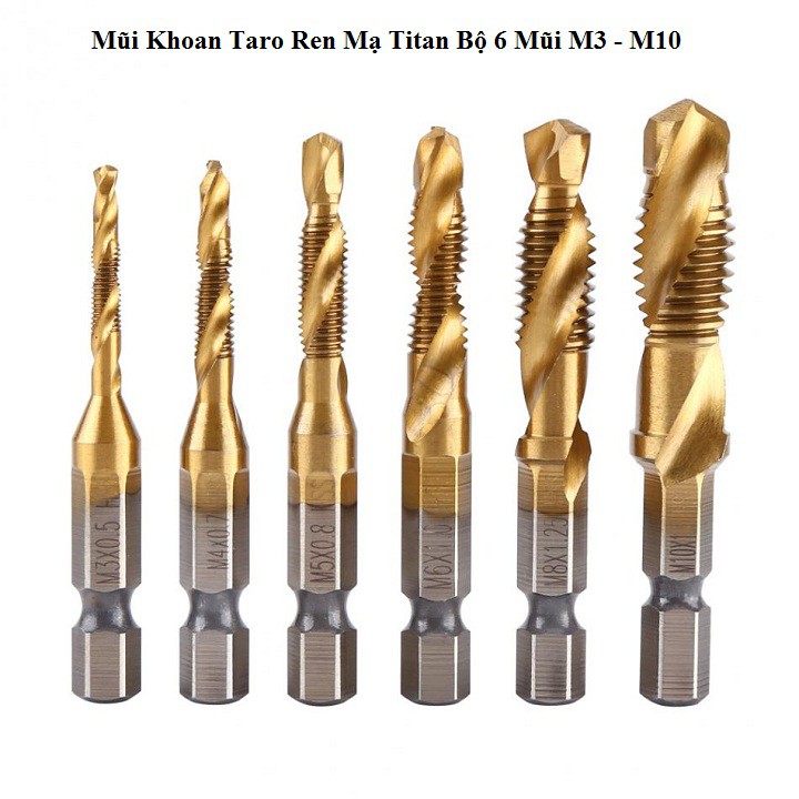 Mũi Khoan Taro Ren Mạ Titan Bộ 6 Mũi M3-M10