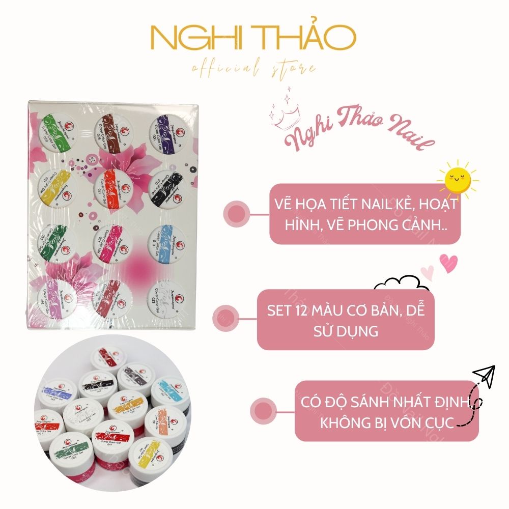 Set gel vẽ Fengshangmei 12 Màu NGHI THẢO