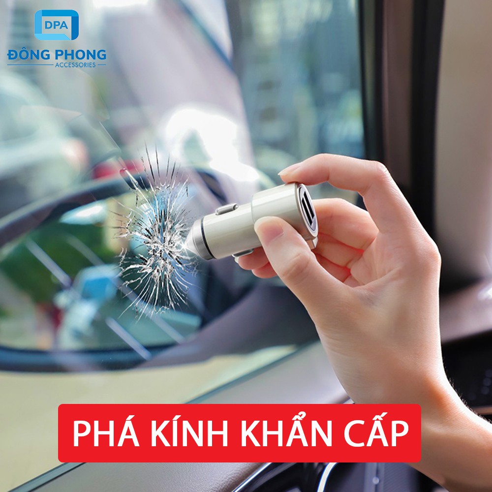 Củ sạc xe hơi Hoco Z33 chính hãng đa năng kiêm búa thoát hiểm phá kính