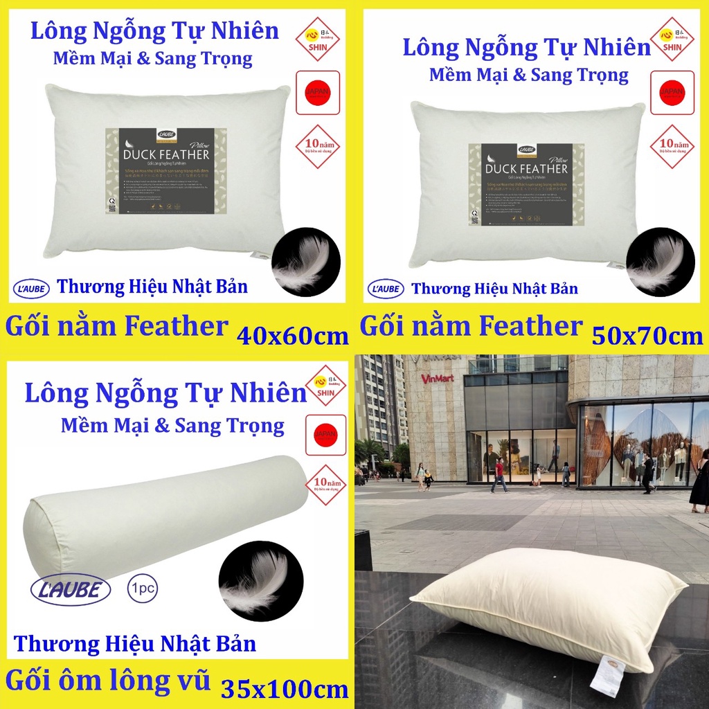 Gổi lông vũ tự nhiên cao cấp 50x70 feather lau'be home thương hiệu Nhật Bản