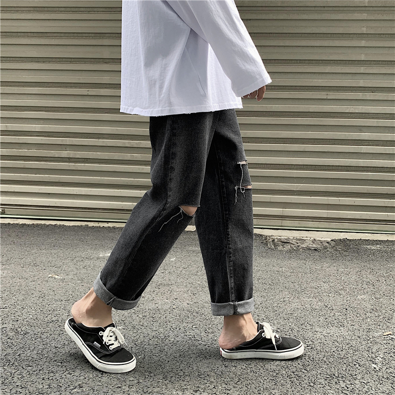 Summer Port WindBreaker Sion jeans ins super-fire loose straight tide brand Japanese line drop feeling wide-legged dad pants 1.