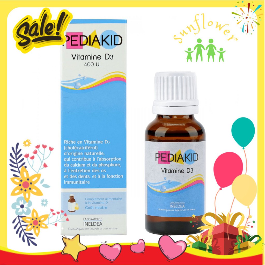 Vitamin D3 giọt phát triển xương răng cho bé từ sơ sinh đến trên 15 tuổi Pediakid Vitamin D3, Pháp