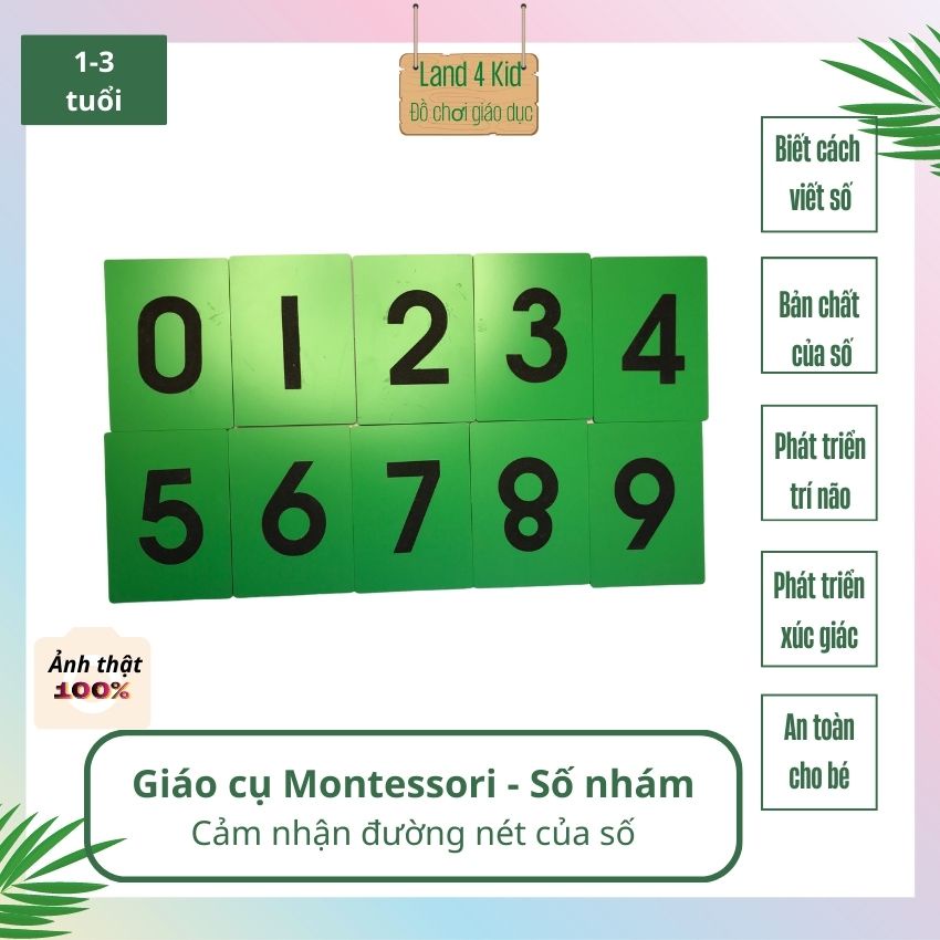 Đồ chơi giáo dục sớm - Giáo cụ Montessori - Đồ chơi cho bé bằng gỗ - Bộ thẻ số nhám từ 0 đến 9 MR2