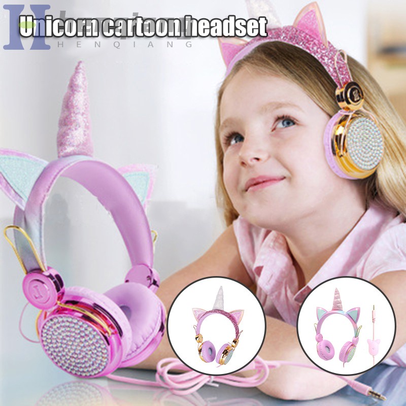 Tai Nghe Chụp Tai Có Dây Hình Kỳ Lân Dễ Thương Cho Nữ