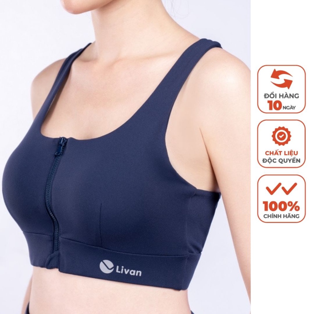 Áo Bra Tập Gym, Yoga Khoá Kéo For Ready Livan Sport Màu Xanh Tím Than