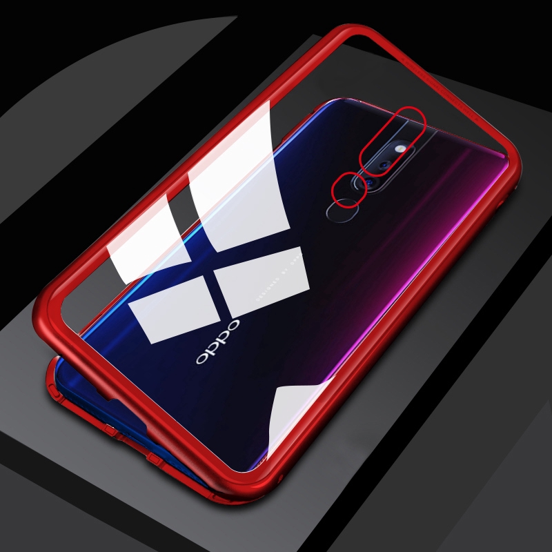 Vỏ OPPO A9 A5 2020 Ốp lưng OPPO F11 Pro F9 F7 Reno A3S A5S A7 Khung kim loại từ tính Kính cường lực