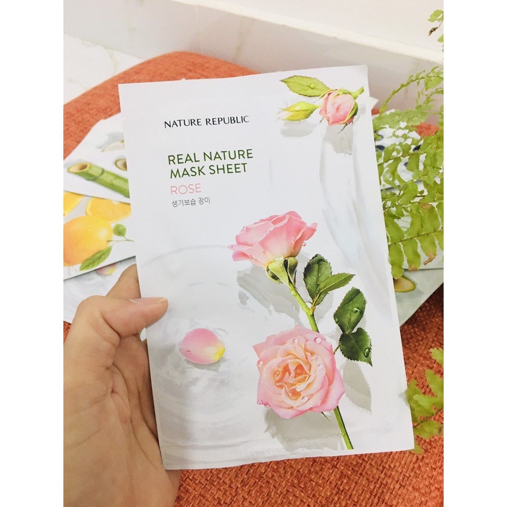 Combo 5 Mặt Nạ Giấy Cấp Ẩm, Dưỡng Trắng Da, Làm Dịu Da Nature Republic Real Nature Mask Sheet 23ml x 5 - Rose