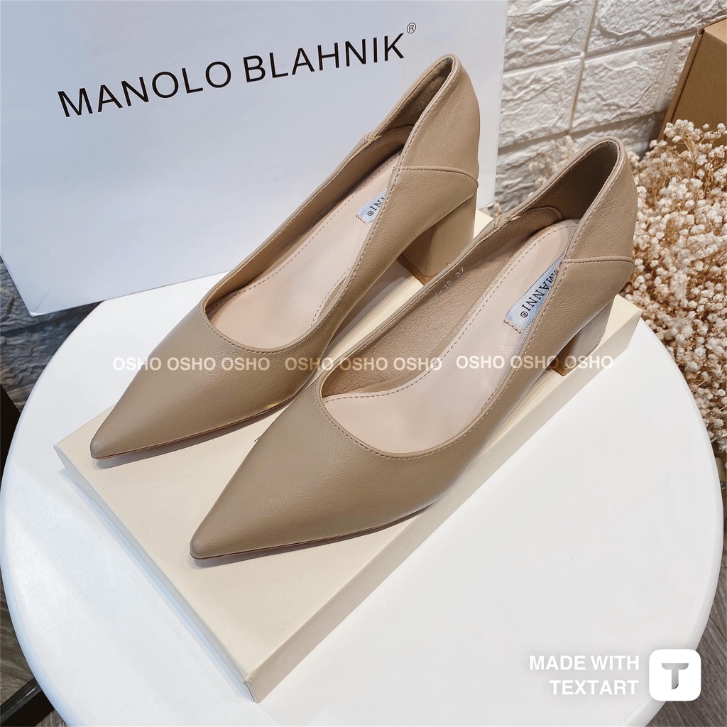 Giày cao gót nữ đế vuông cao cấp 5 phân OSHO, thiết kế mũi nhọn, chất da mềm phom basic sang trọng