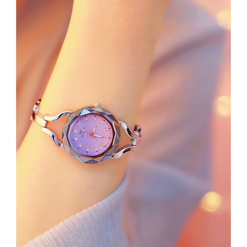 Đồng hồ đeo tay nữ BEE SISTER BS02 chính hãng dây kim loại mặt 3D thiết kế đơn giản cá tính dẫn đầu xu hướng 2020