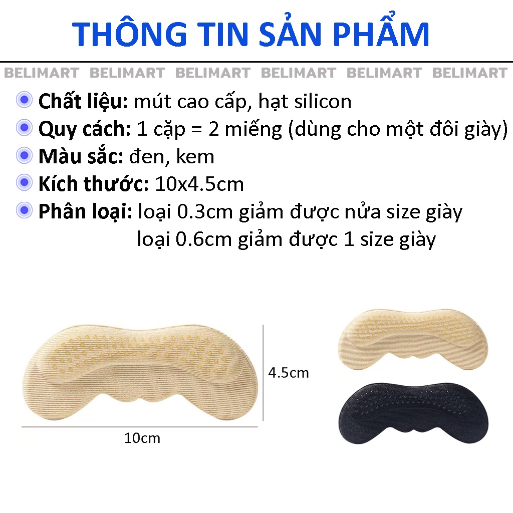 Combo 2 cặp lót giày giảm size cho giày bị rộng, giúp êm chân, chống đau gót sau hiệu quả Beli BL021 và PK198