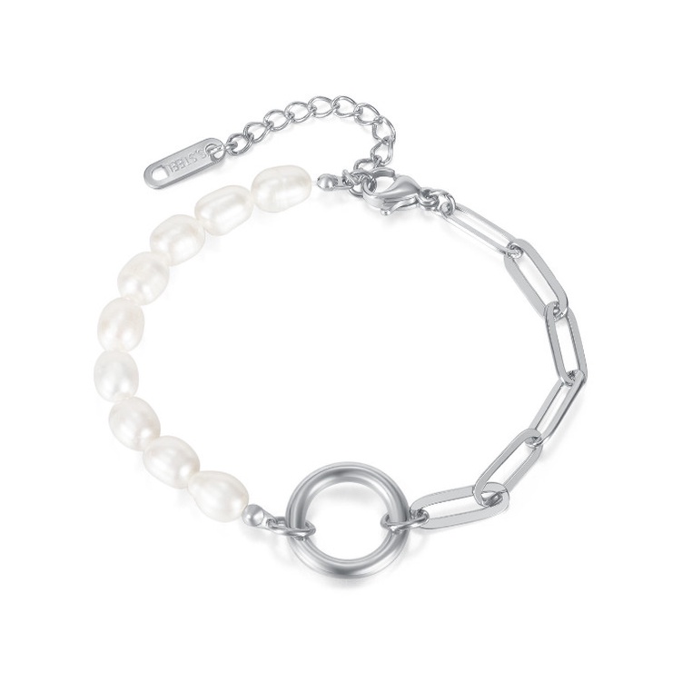 Lắc Tay Dây Xích Phối Ngọc Trai Nhân Tạo Titan Ko Đen TT 4255