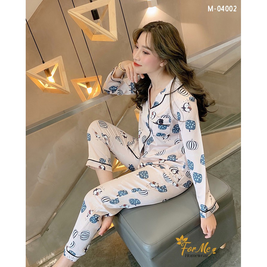 Bộ đồ ngủ, mặc nhà chất Lụa Giấy Luxury DÀI TAY BÍ NGÔ 04 ,forme pijama