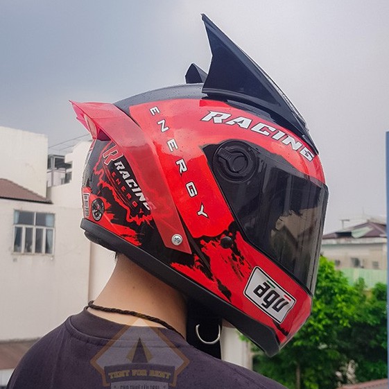 [Top bán chạy] NÓN CẢ ĐẦU AGU RACING ENERGY ĐỎ + SỪNG NHỌN + ĐUÔI GIÓ TẶNG FREE TÚI ĐỰNG MŨ helmet