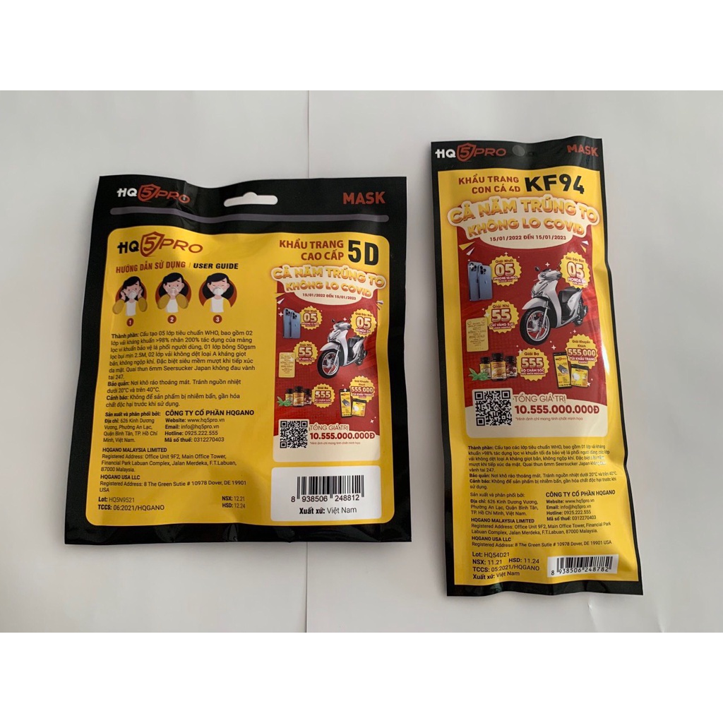 Khẩu Trang KF94 - N95 HQ5PRO màu trắng quai thun đeo không đau vành tai