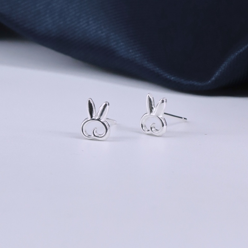 Đôi bông tai bạc Ý S925 khắc thỏ con Asimi, bông tai nữ cao cấp khắc hình cute đơn giản Lil Rabbit KT26